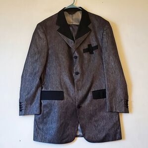 Italian Pallini Two Piece Metallic‎ Gray Black Suit Jacket 40R Pants 34R Suits